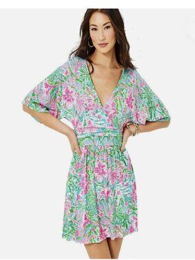 Lilly Pulitzer Parigi Skort Romper Dress in Amalfi Blue Leaf It Wild Sz L